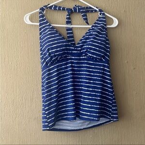 Lands End Tankini Tie Swim Top Size 8 Blue White Padded 410366 Halter